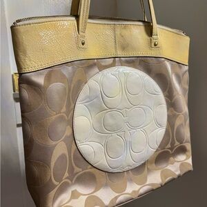 Coach Beige and Cream Signature Tote